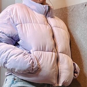 IZI New York Nora Puffer Jacket Womens Medium‎ Lavender Cropped Drawstring Back